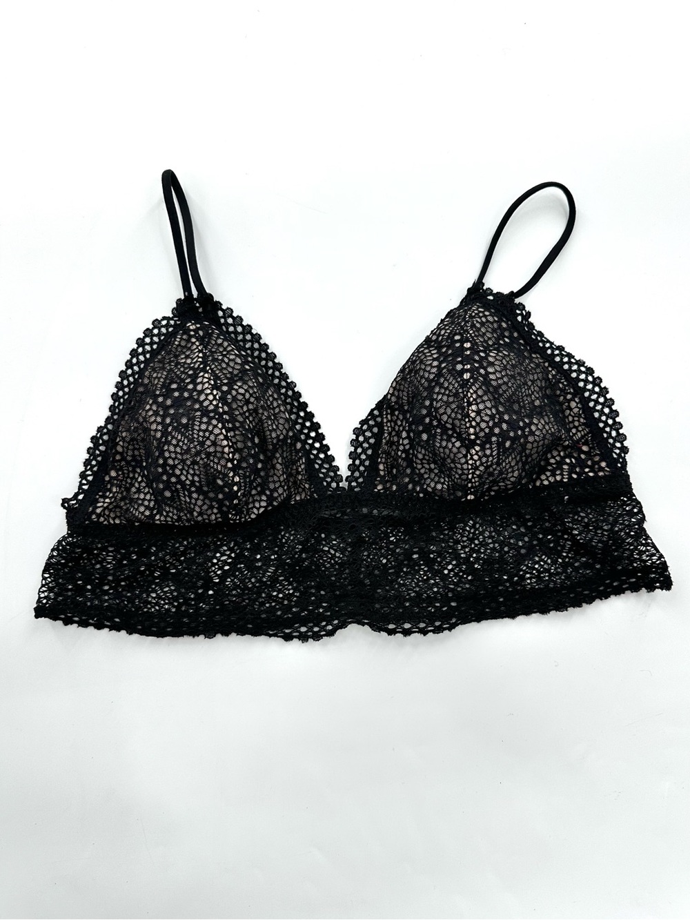 Victoria's Secret Black Crochet Lace Longline Triangle Wireless Bralette Size S